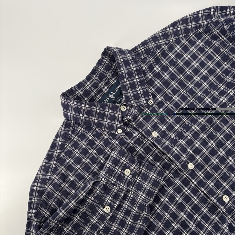 Ralph Lauren Polo Moore Men's Large Shirt Navy‎ Plaid Button Large Navy Pony